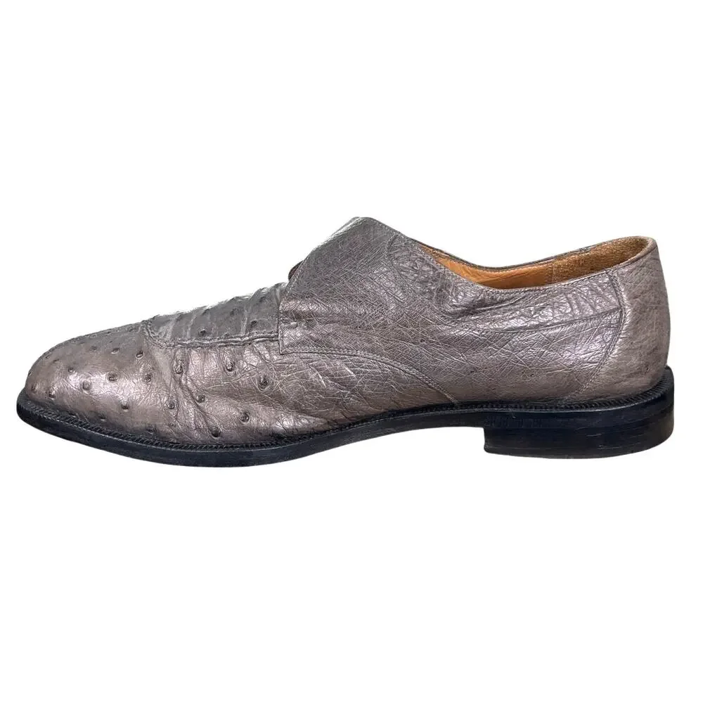 Vintage Aventura Men’s Ostrich Grey Leather Monk Strap Dress Shoe Size 10.5